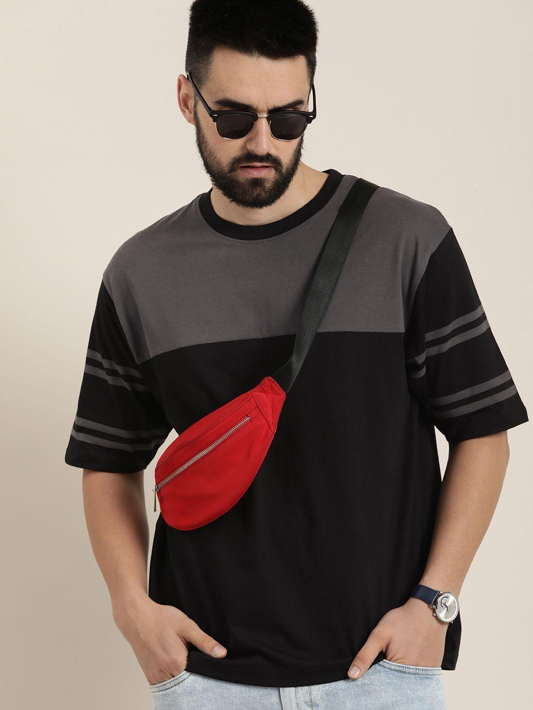 dillinger men colourblocked drop-shoulder sleeves oversized pure cotton t-shirt