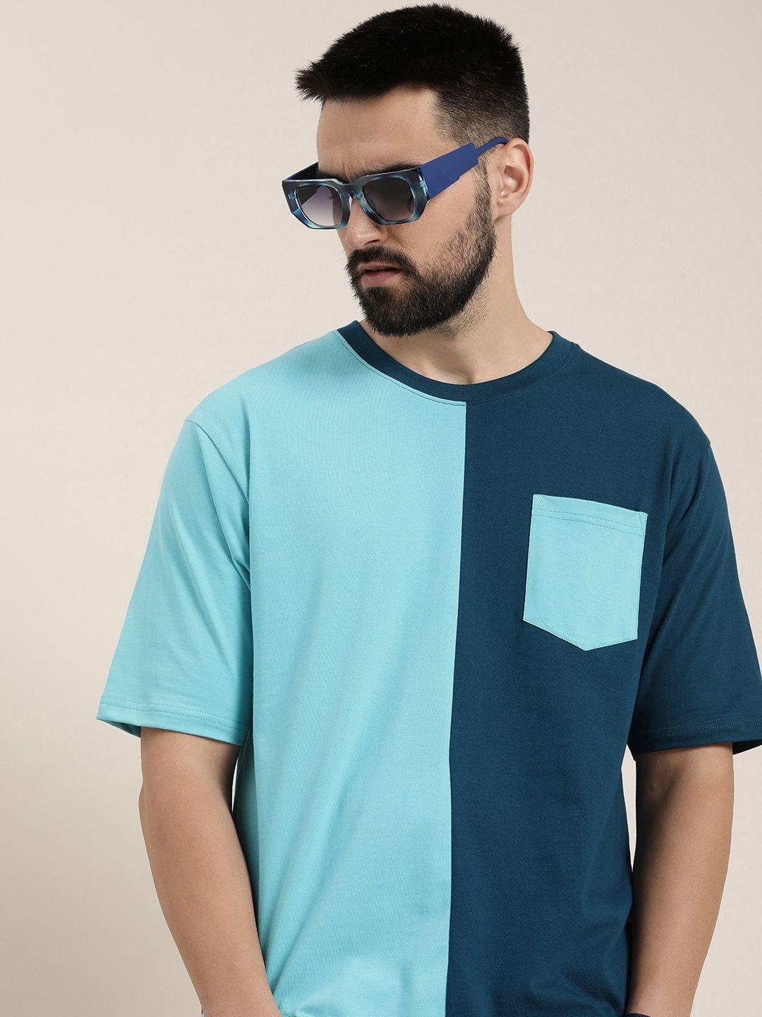 dillinger men colourblocked drop-shoulder sleeves oversized pure cotton t-shirt