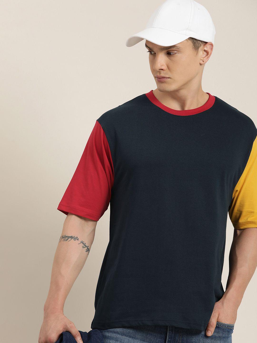 dillinger men colourblocked drop-shoulder sleeves oversized pure cotton t-shirt