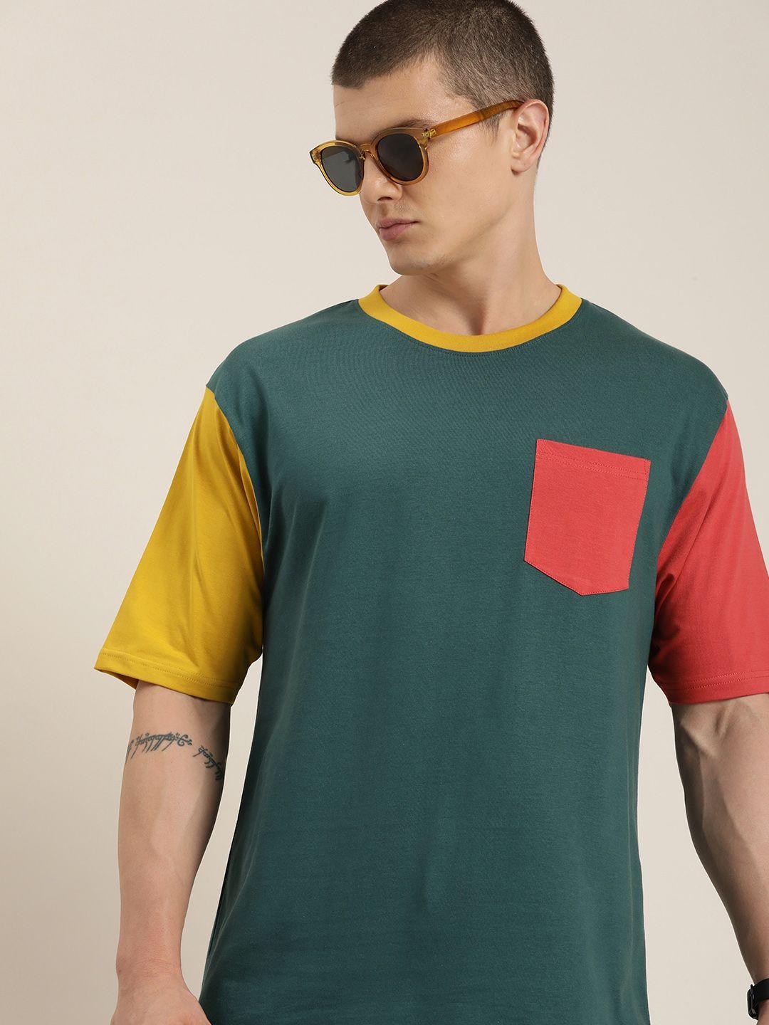 dillinger men colourblocked drop-shoulder sleeves oversized pure cotton t-shirt