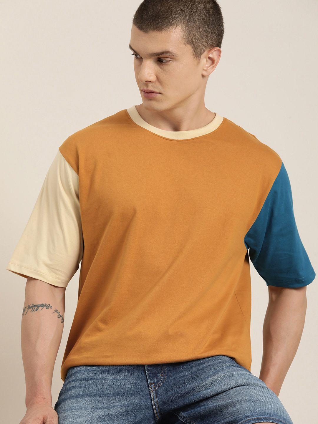 dillinger men colourblocked drop-shoulder sleeves oversized pure cotton t-shirt