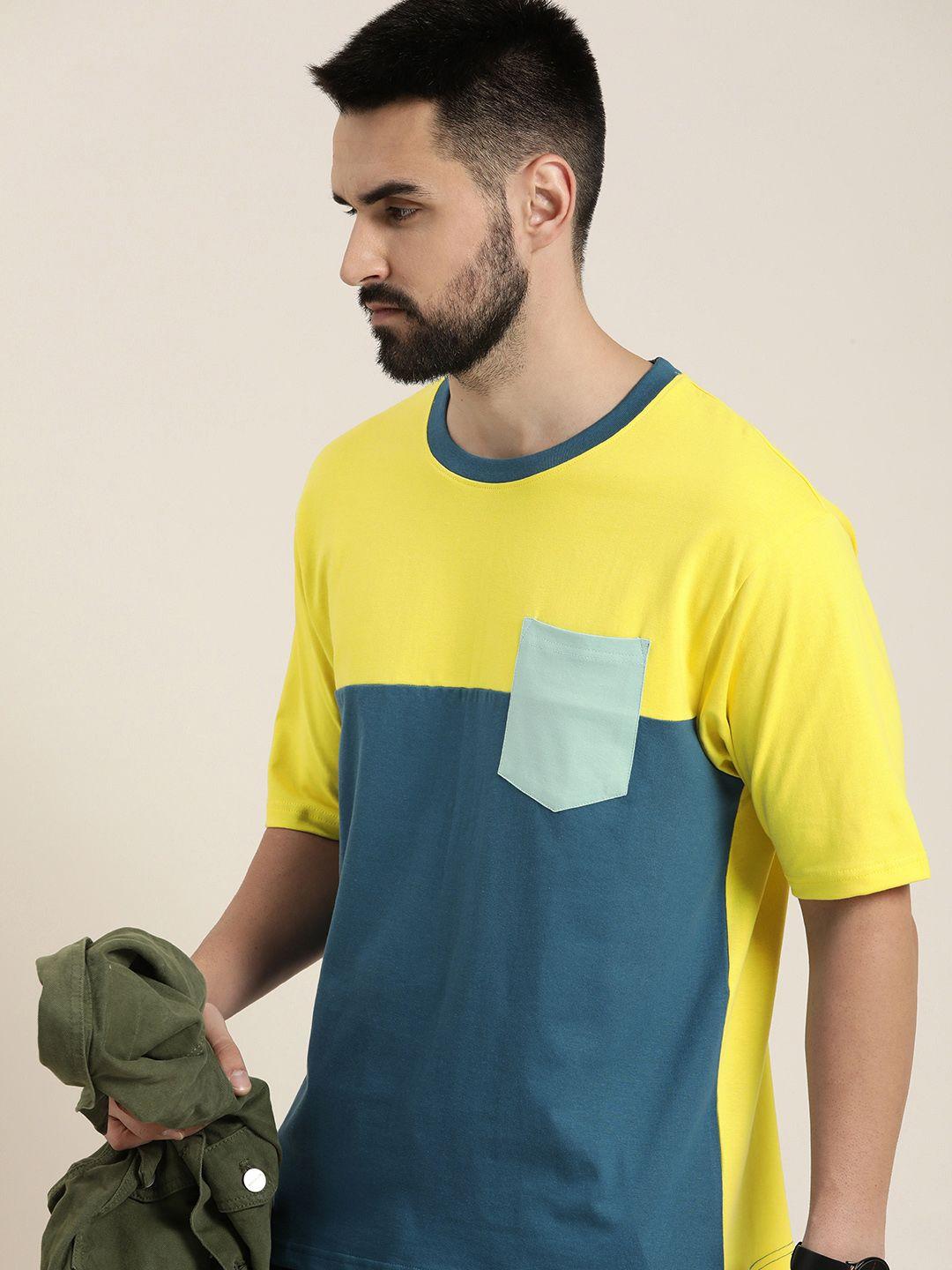 dillinger men colourblocked drop-shoulder sleeves oversized pure cotton t-shirt