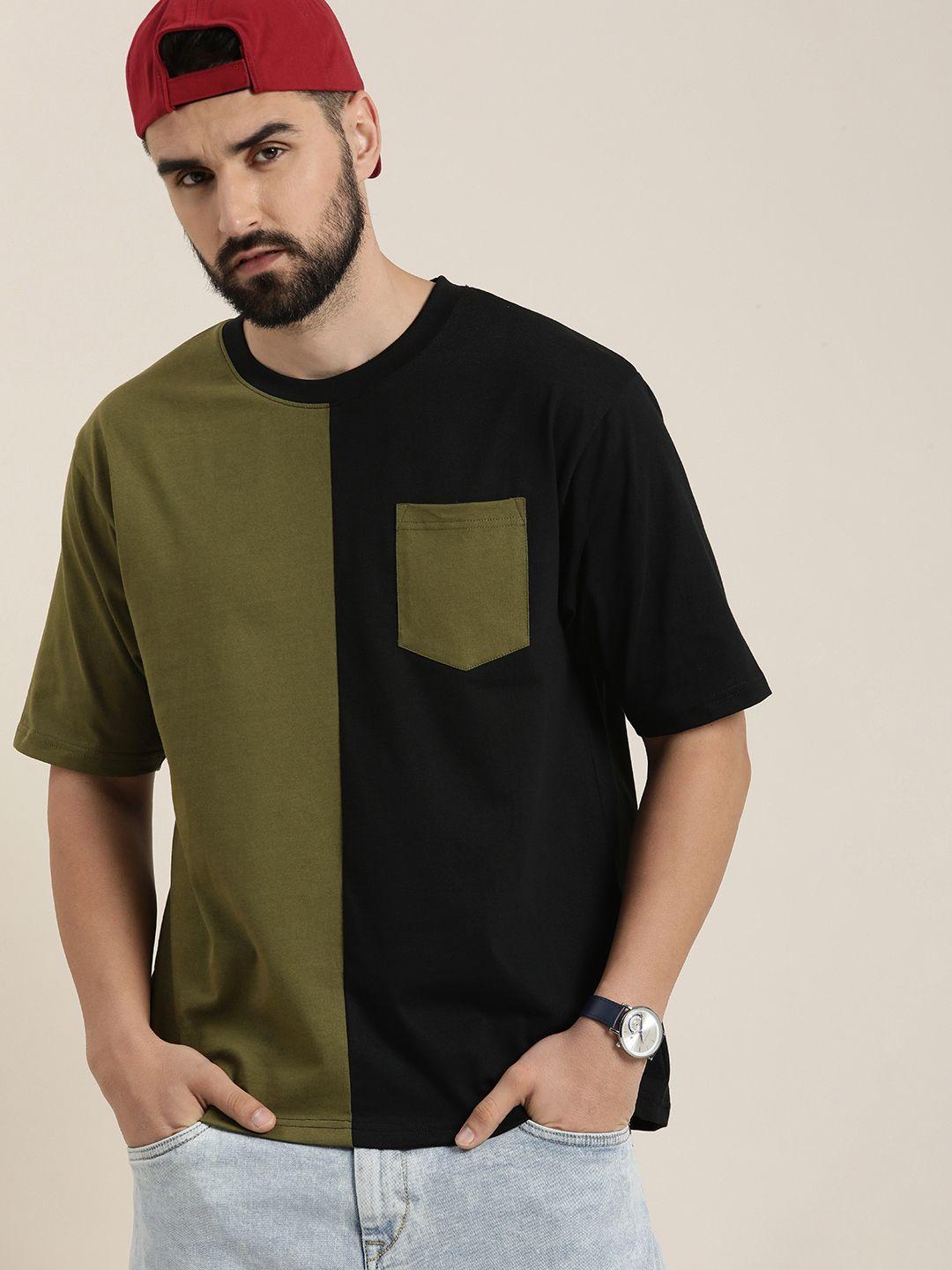 dillinger men colourblocked drop-shoulder sleeves oversized pure cotton t-shirt