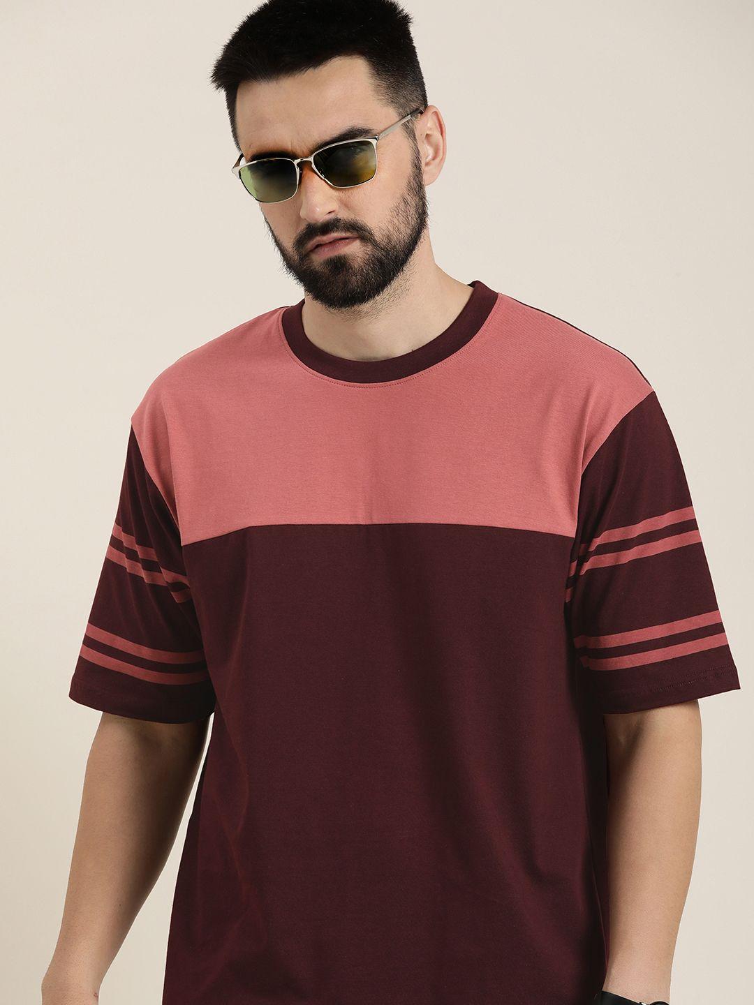 dillinger men colourblocked striped drop-shoulder sleeves oversized pure cotton t-shirt