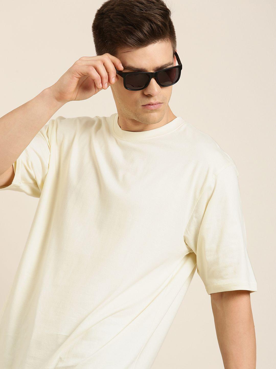 dillinger men cream-coloured pure cotton drop-shoulder sleeves loose fit oversized t-shirt