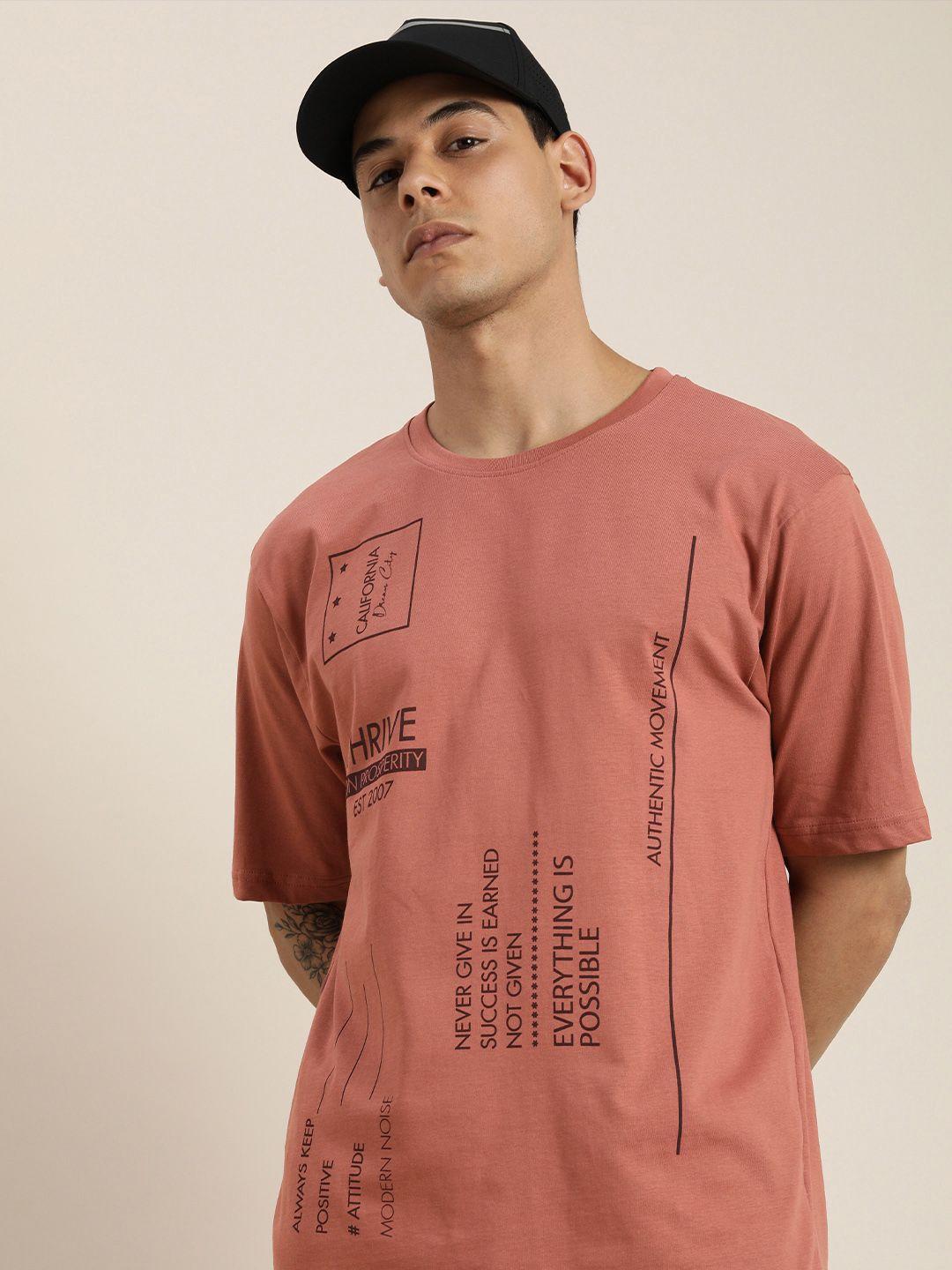 dillinger men dusty pink typography printed pure cotton loose oversized t-shirt