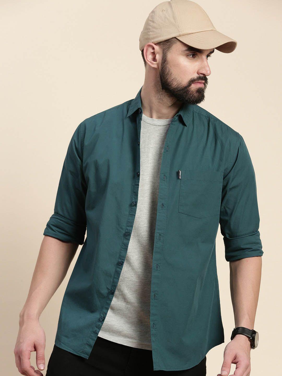 dillinger men green opaque casual shirt