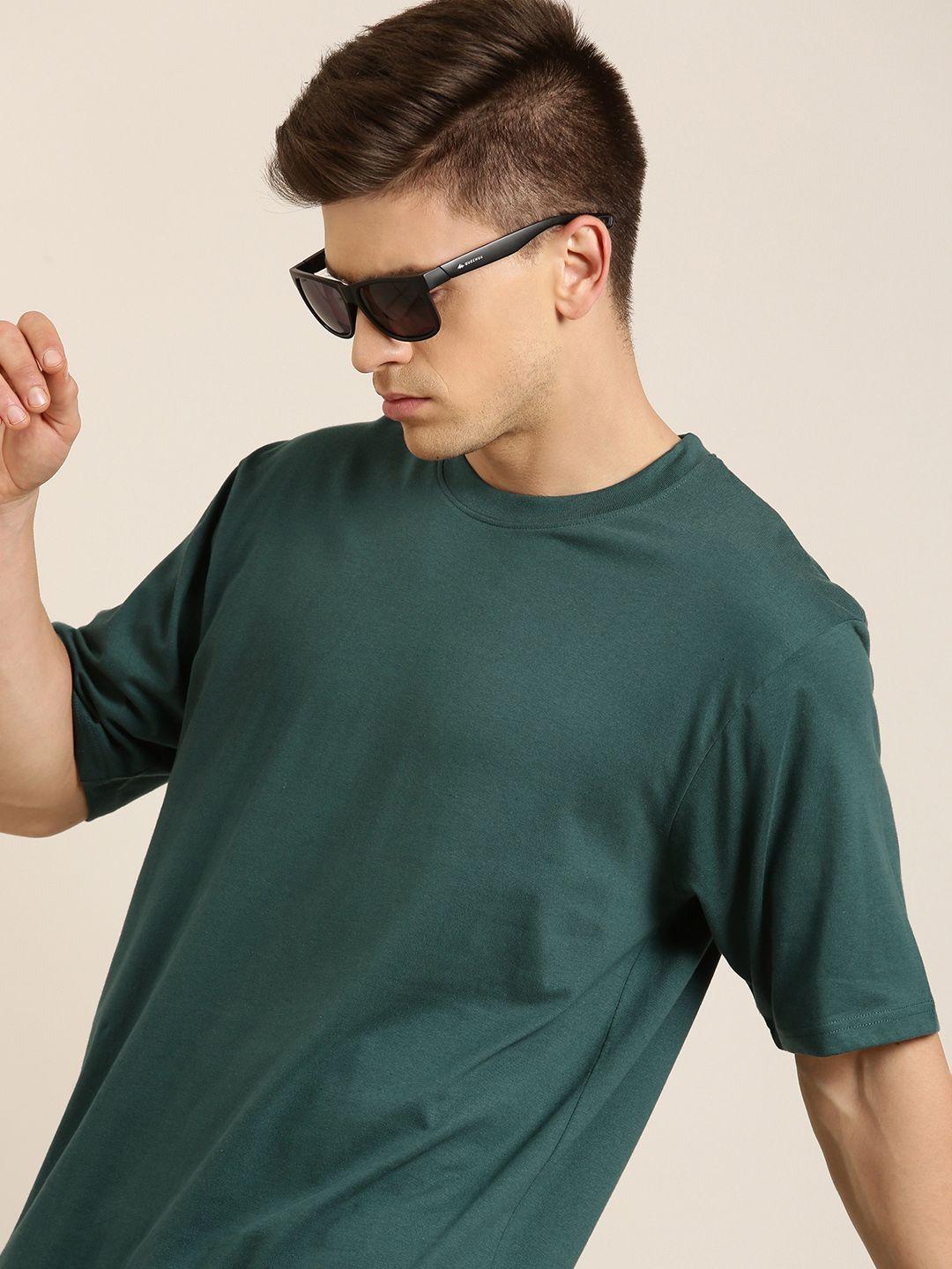 dillinger men green solid pure cotton drop-shoulder sleeves loose fit oversized t-shirt