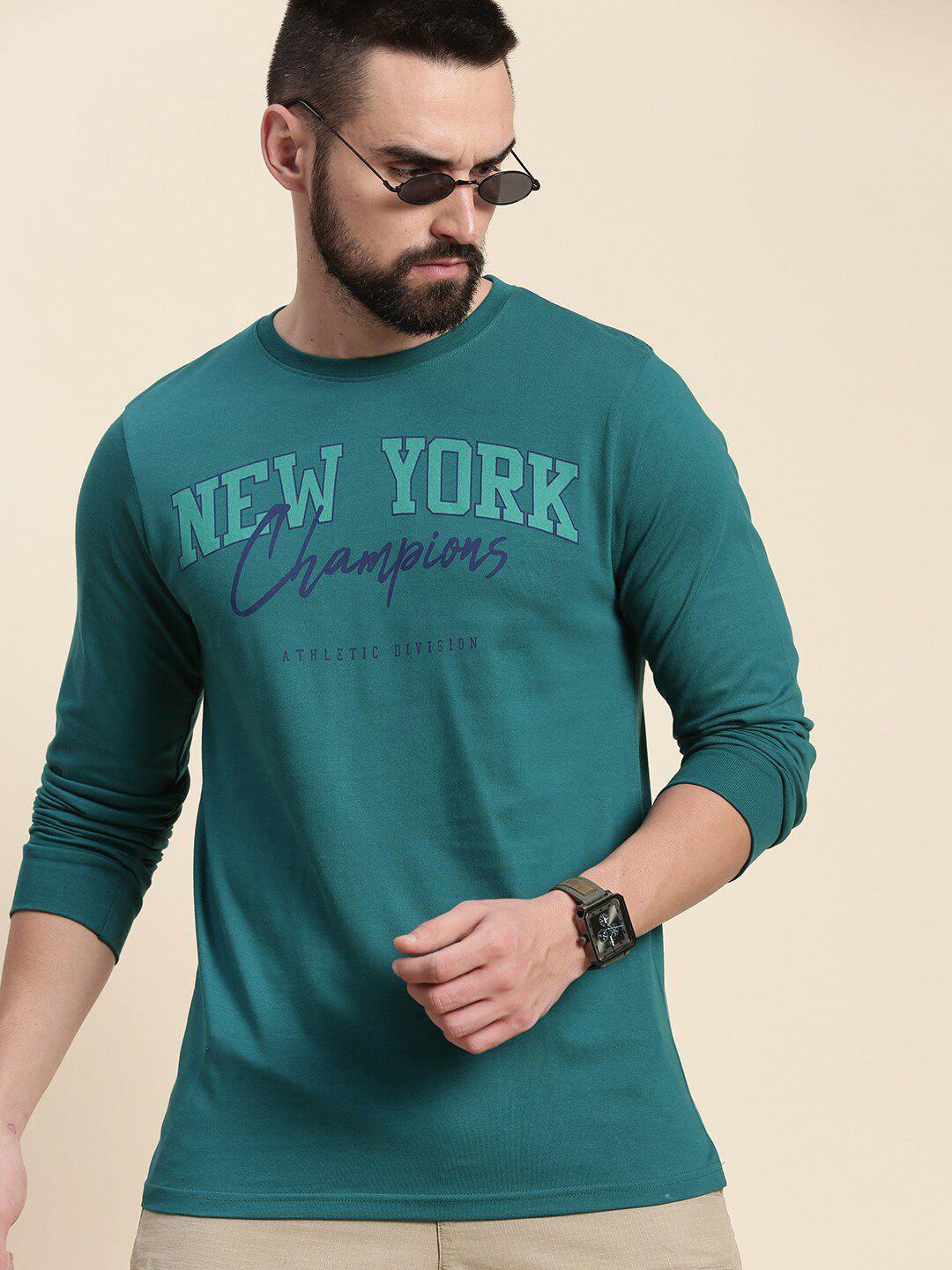 dillinger men green typography printed high neck t-shirt