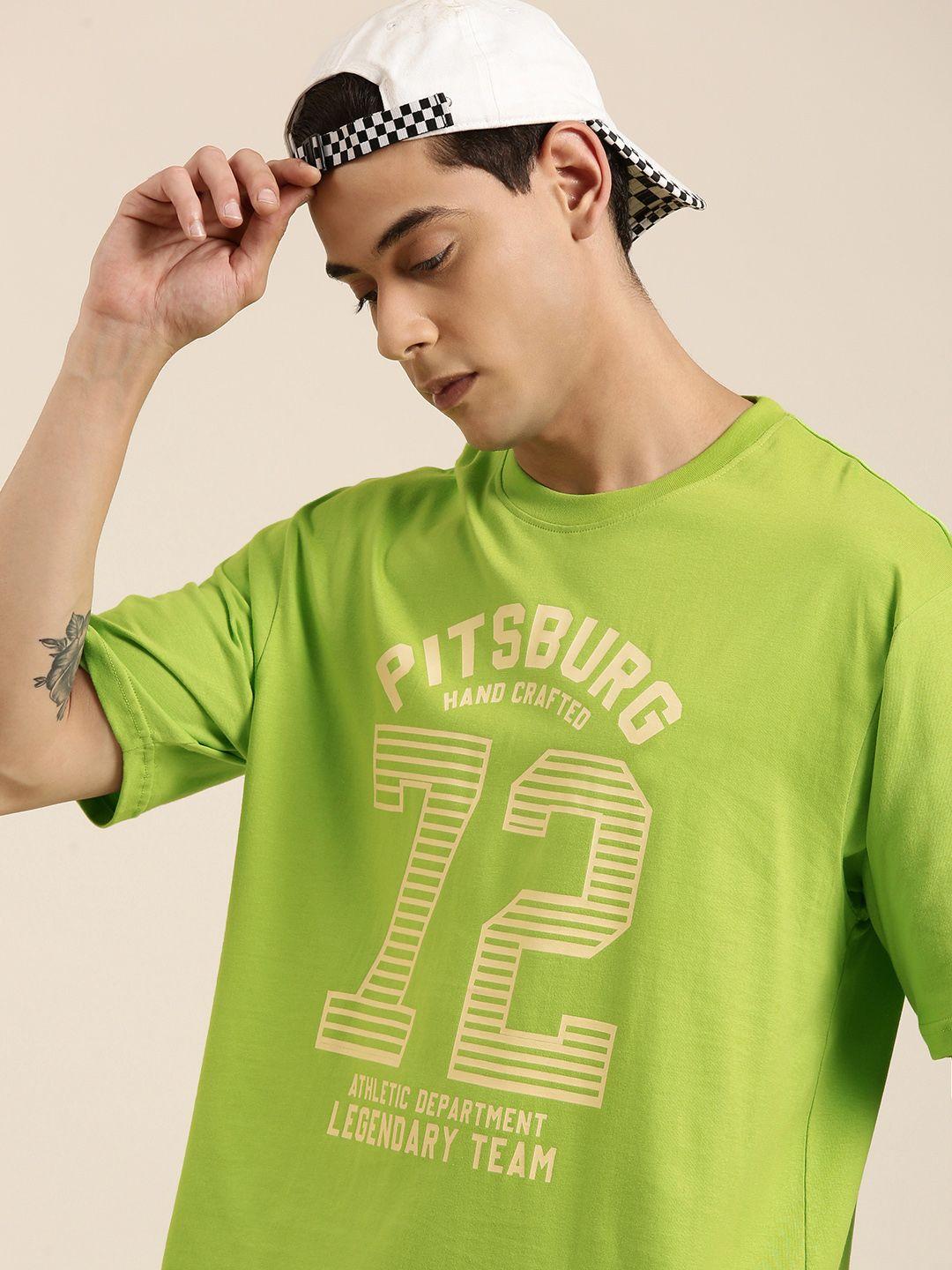 dillinger men green typography printed pure cotton oversized  t-shirt