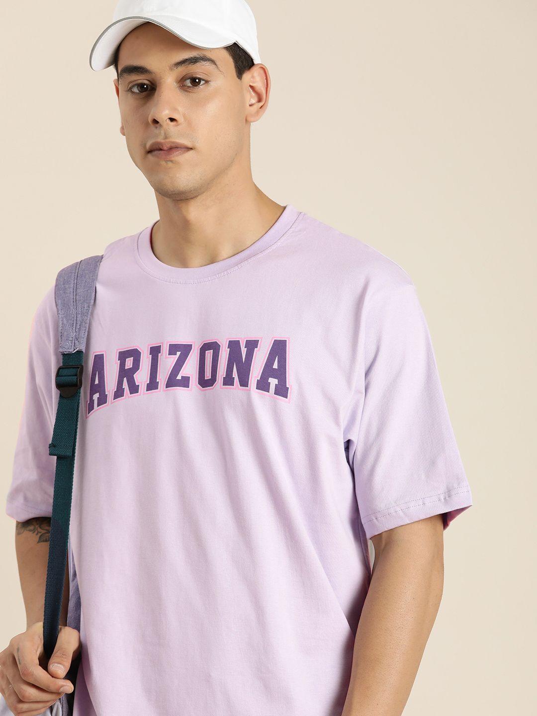dillinger men lavender printed drop-shoulder sleeves pure cotton oversized  t-shirt