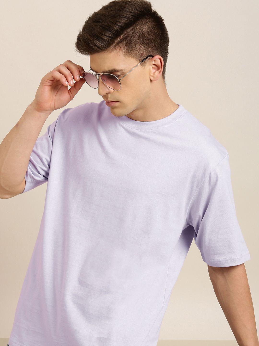 dillinger men lilac solid pure cotton drop-shoulder sleeves loose fit oversized t-shirt