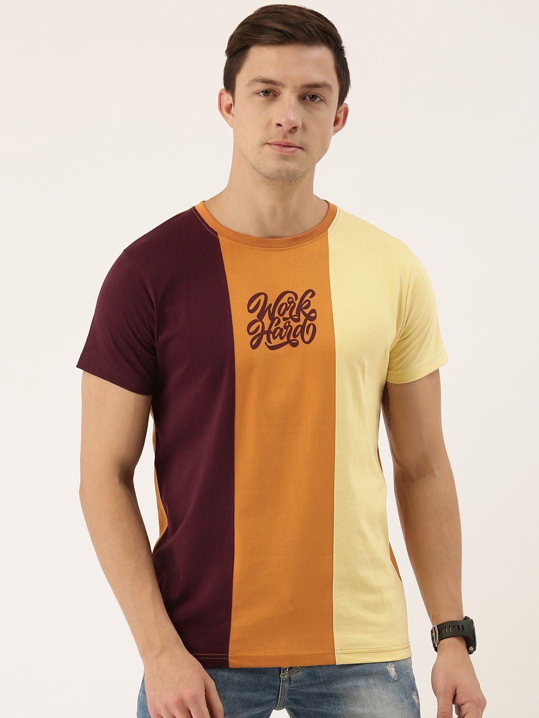 dillinger men maroon colourblocked round neck t-shirt