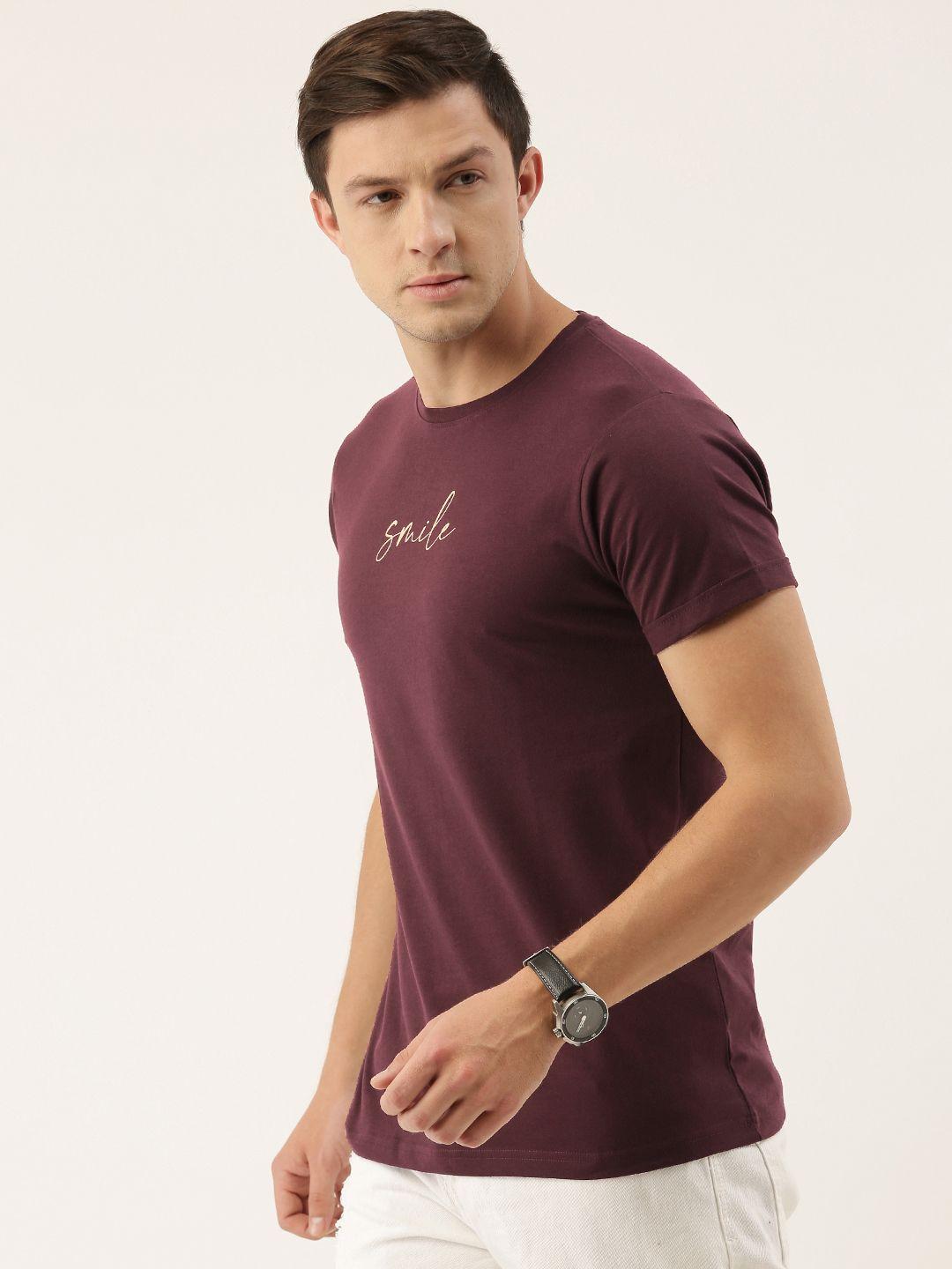 dillinger men maroon printed round neck pure cotton t-shirt