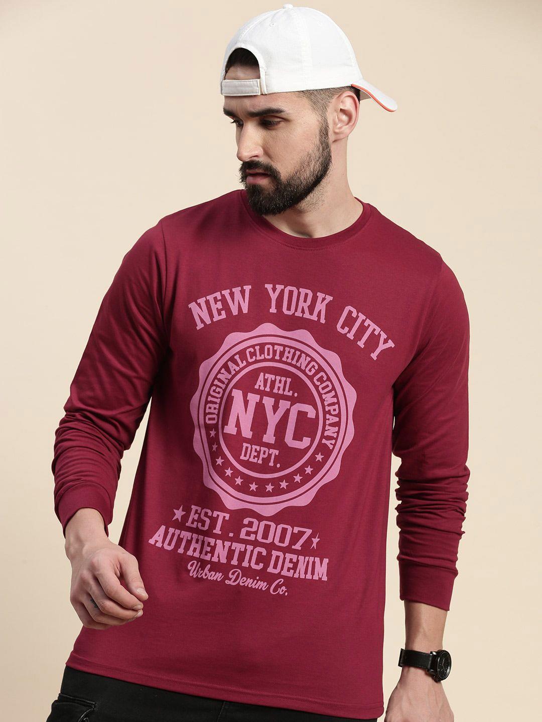 dillinger men maroon varsity printed t-shirt