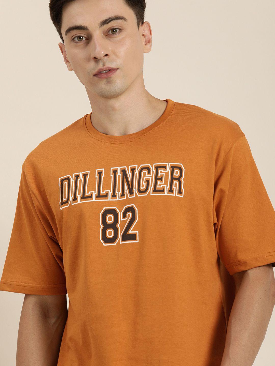 dillinger men mustard yellow & black brand logo print pure cotton loose t-shirt