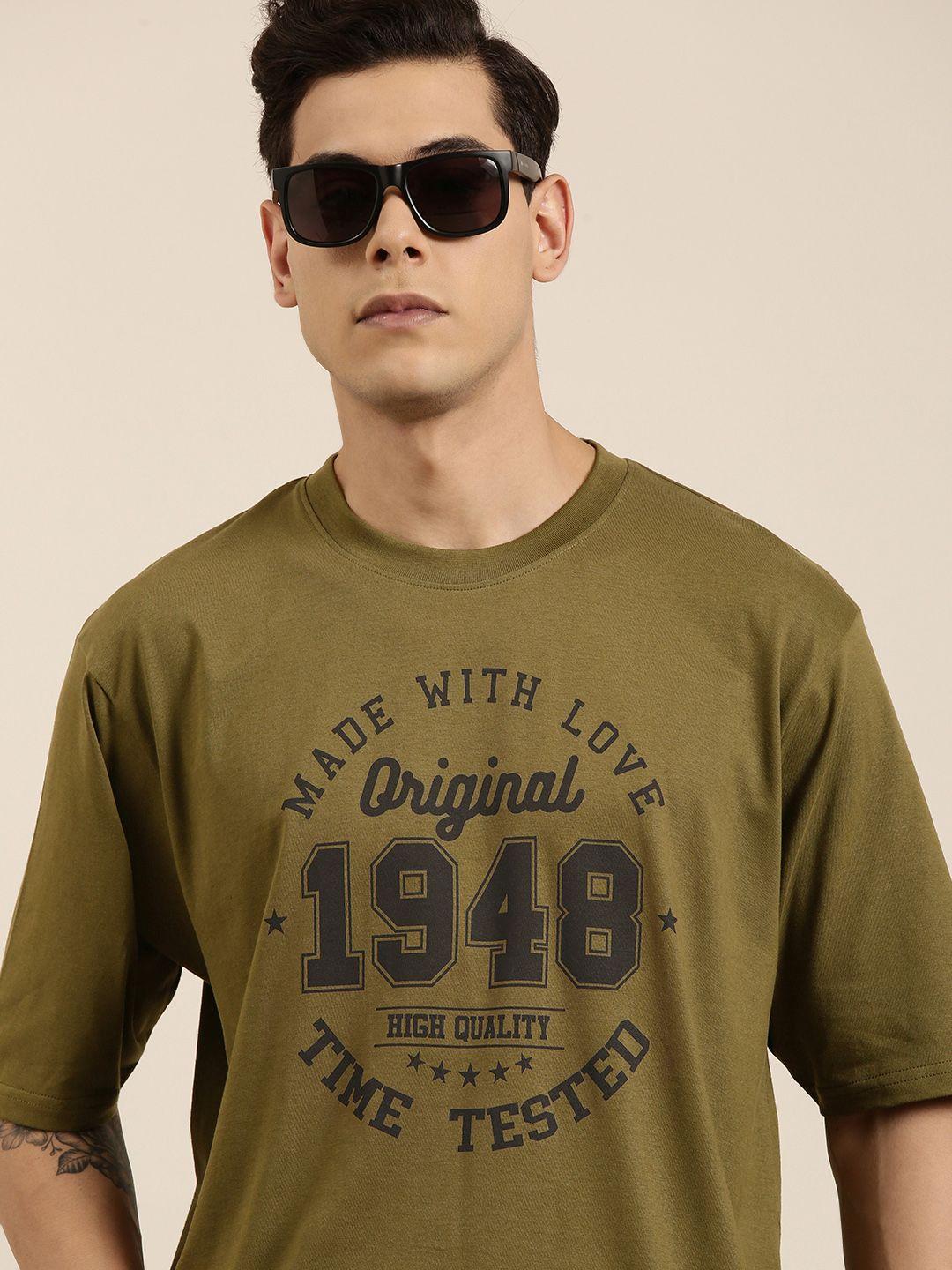 dillinger men olive green typography printed pure cotton loose t-shirt