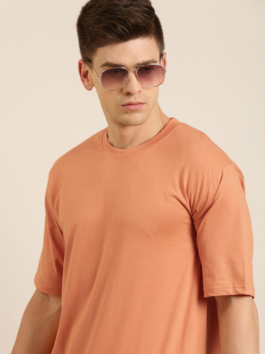 dillinger men orange solid pure cotton drop-shoulder sleeves loose fit oversized t-shirt