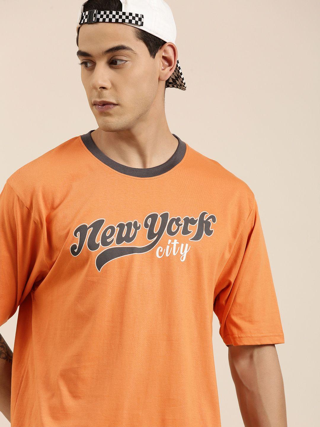 dillinger men orange typography printed pure cotton loose t-shirt