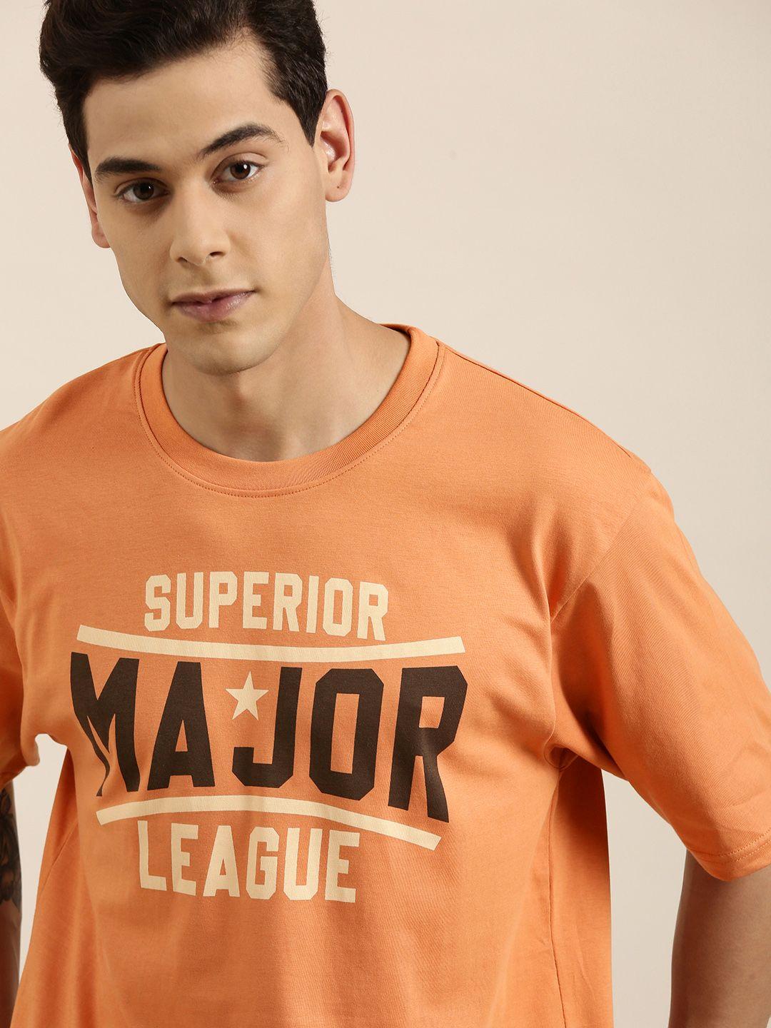 dillinger men orange typography printed pure cotton oversized  t-shirt
