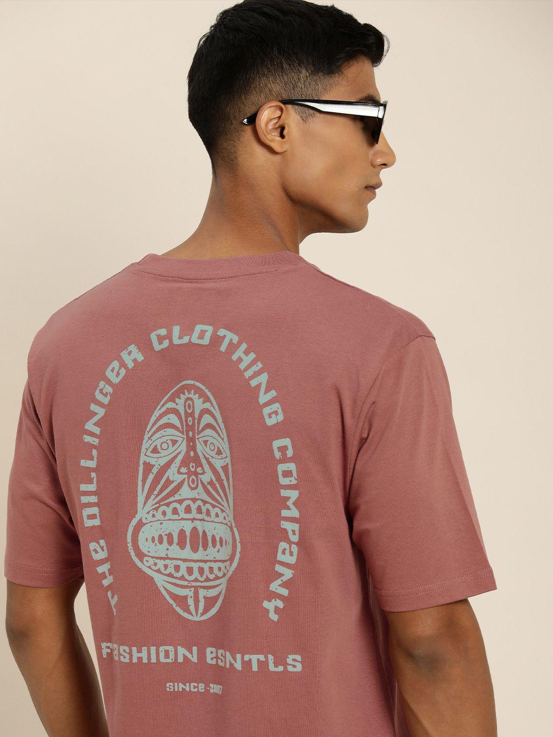 dillinger men peach-coloured & grey back graphic printed cotton oversized t-shirt