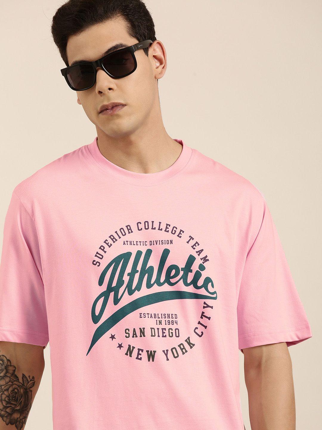 dillinger men pink typography printed pure cotton oversized  t-shirt