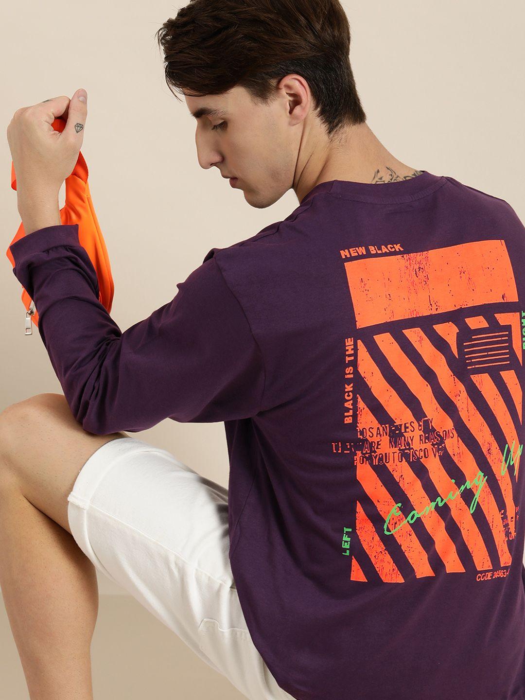 dillinger men purple & orange printed cotton loose t-shirt