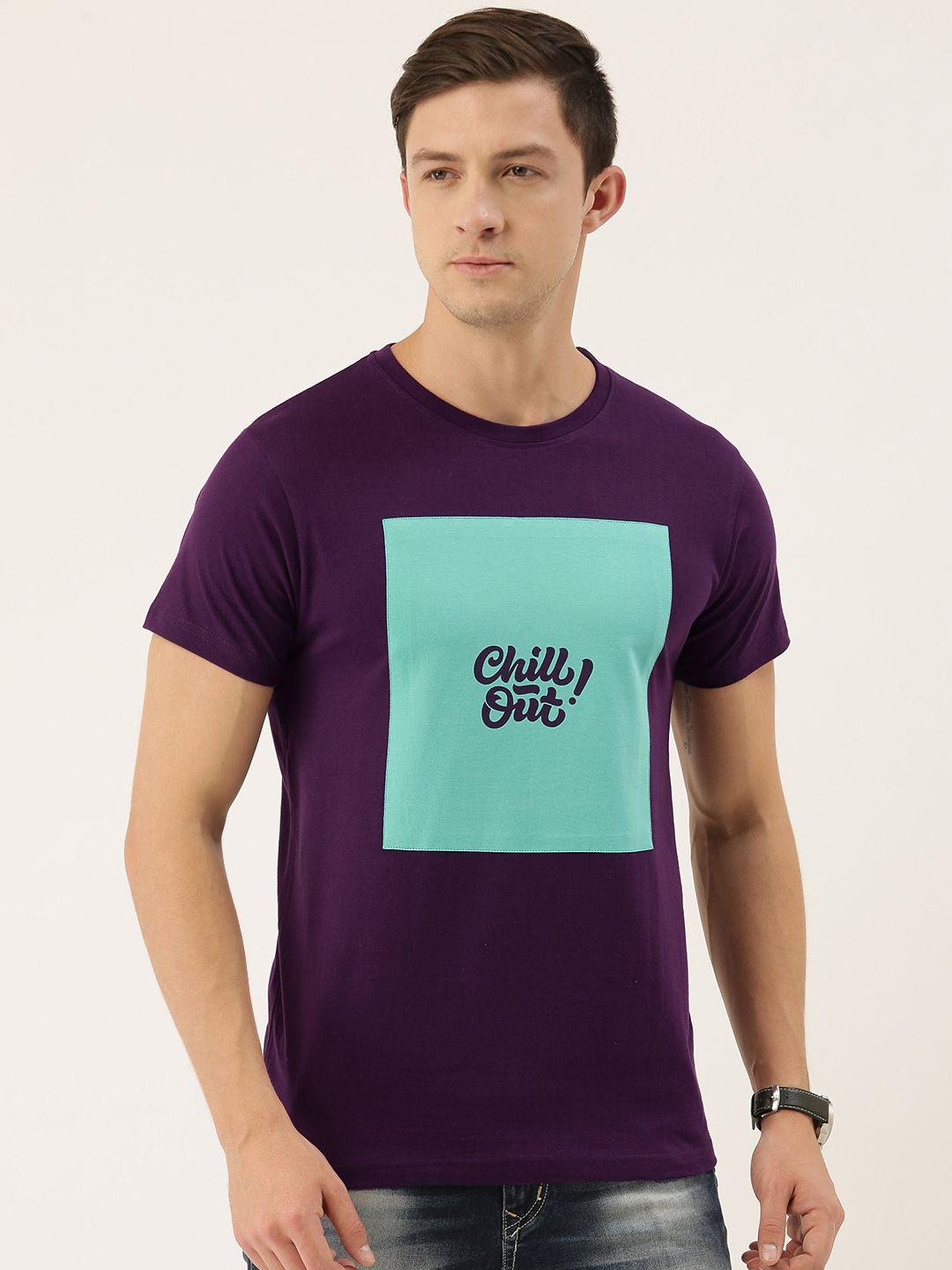 dillinger men purple  blue colourblocked round neck pure cotton t-shirt