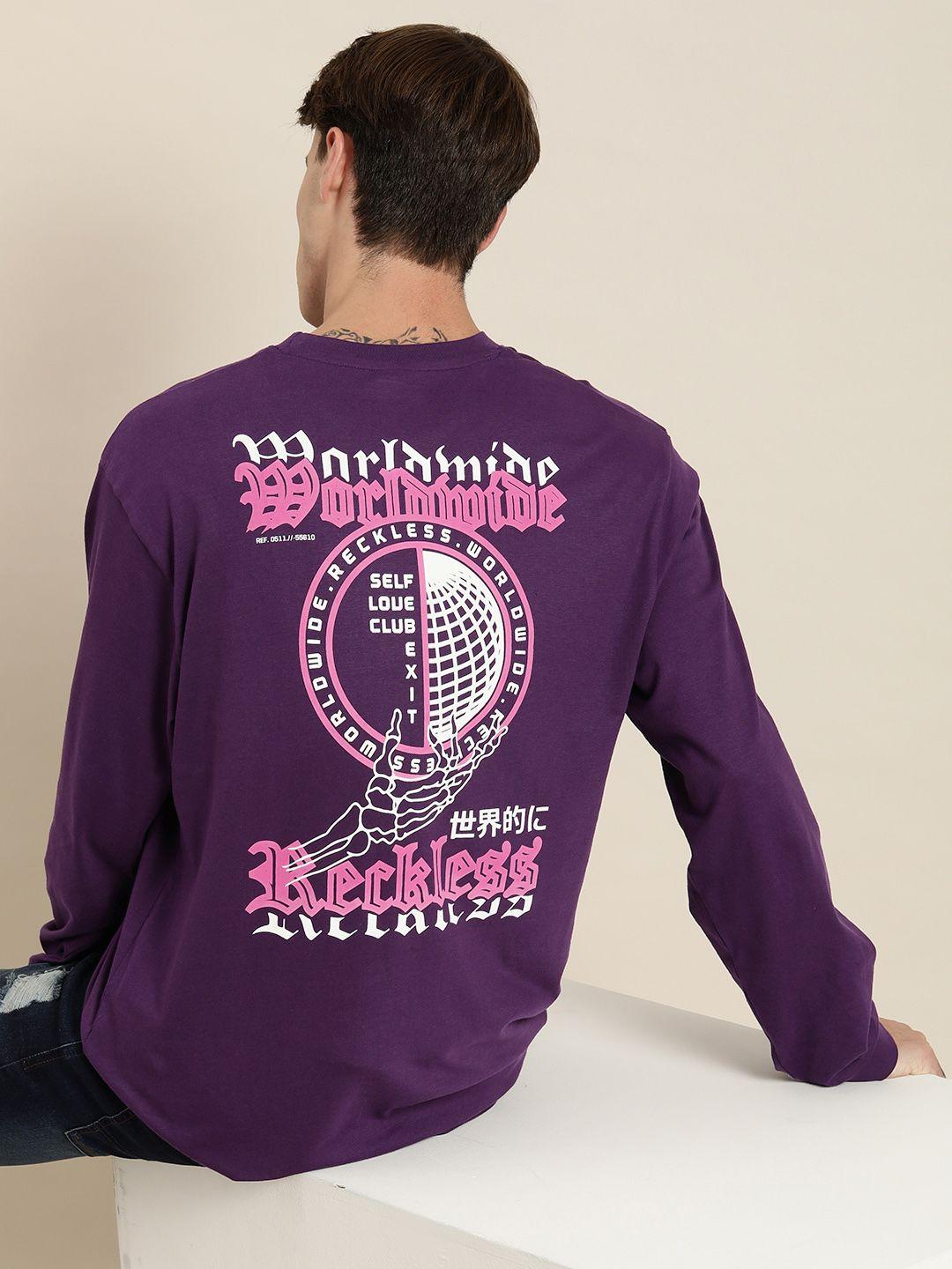 dillinger men purple printed cotton loose t-shirt