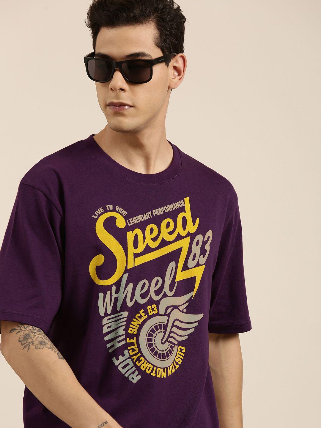 dillinger men purple typography printed pure cotton loose t-shirt