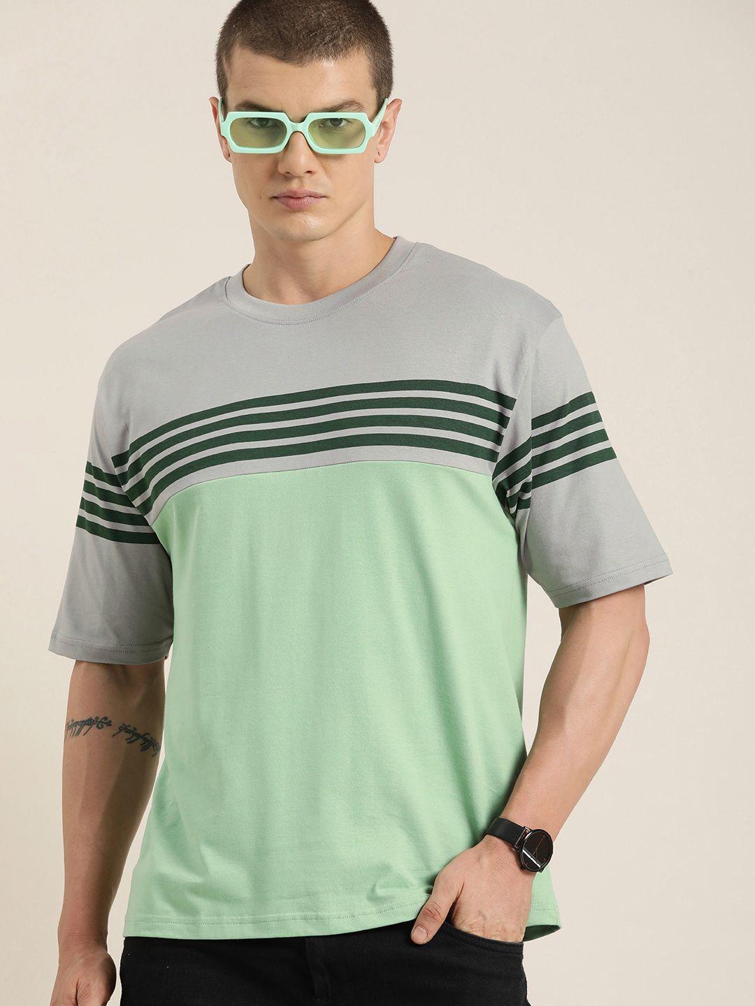 dillinger men striped colourblocked drop-shoulder sleeves oversized pure cotton t-shirt