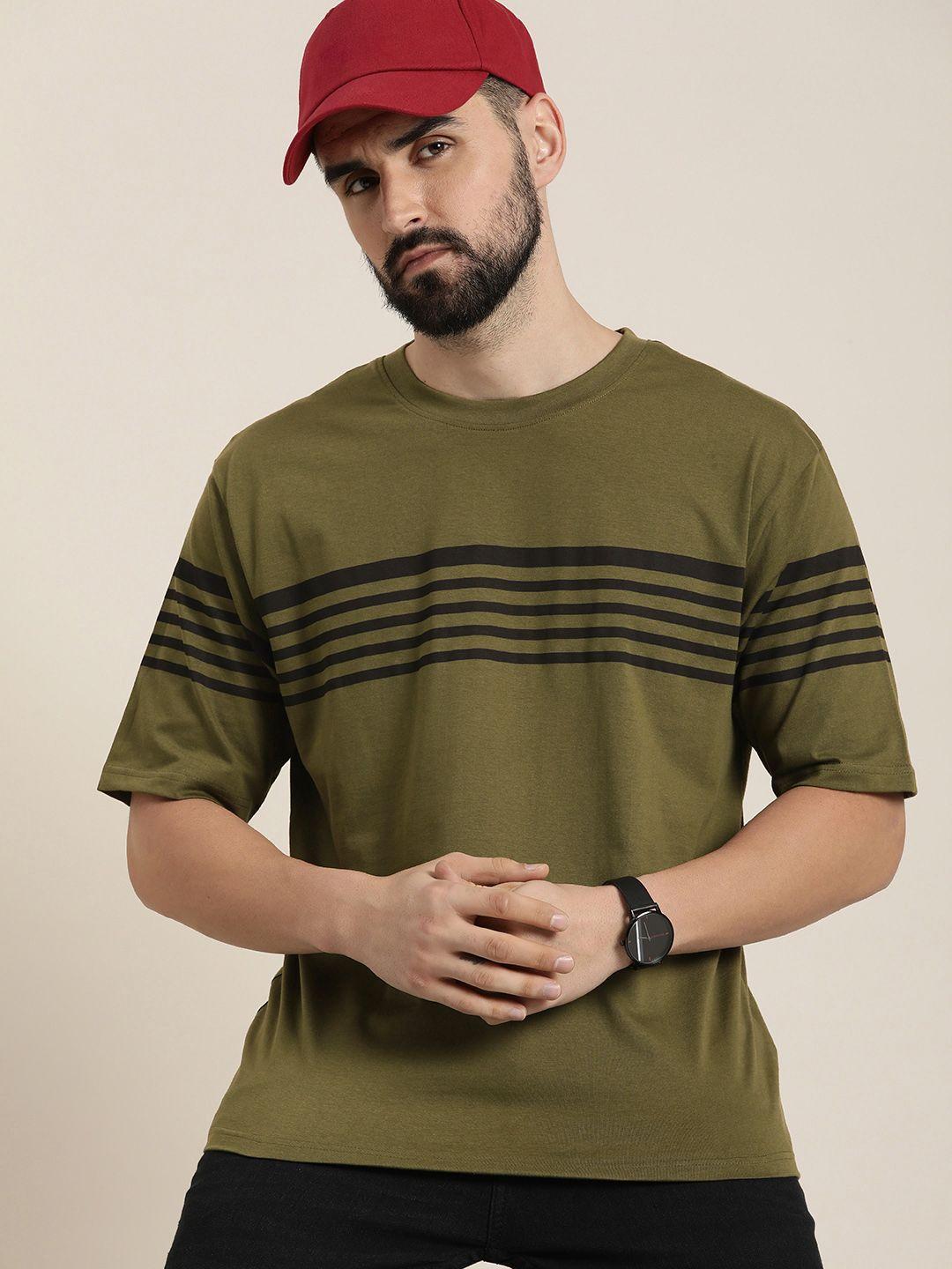 dillinger men striped drop-shoulder sleeves oversized pure cotton t-shirt