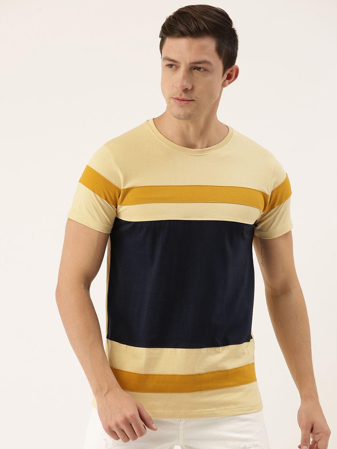 dillinger men yellow & black striped round neck t-shirt