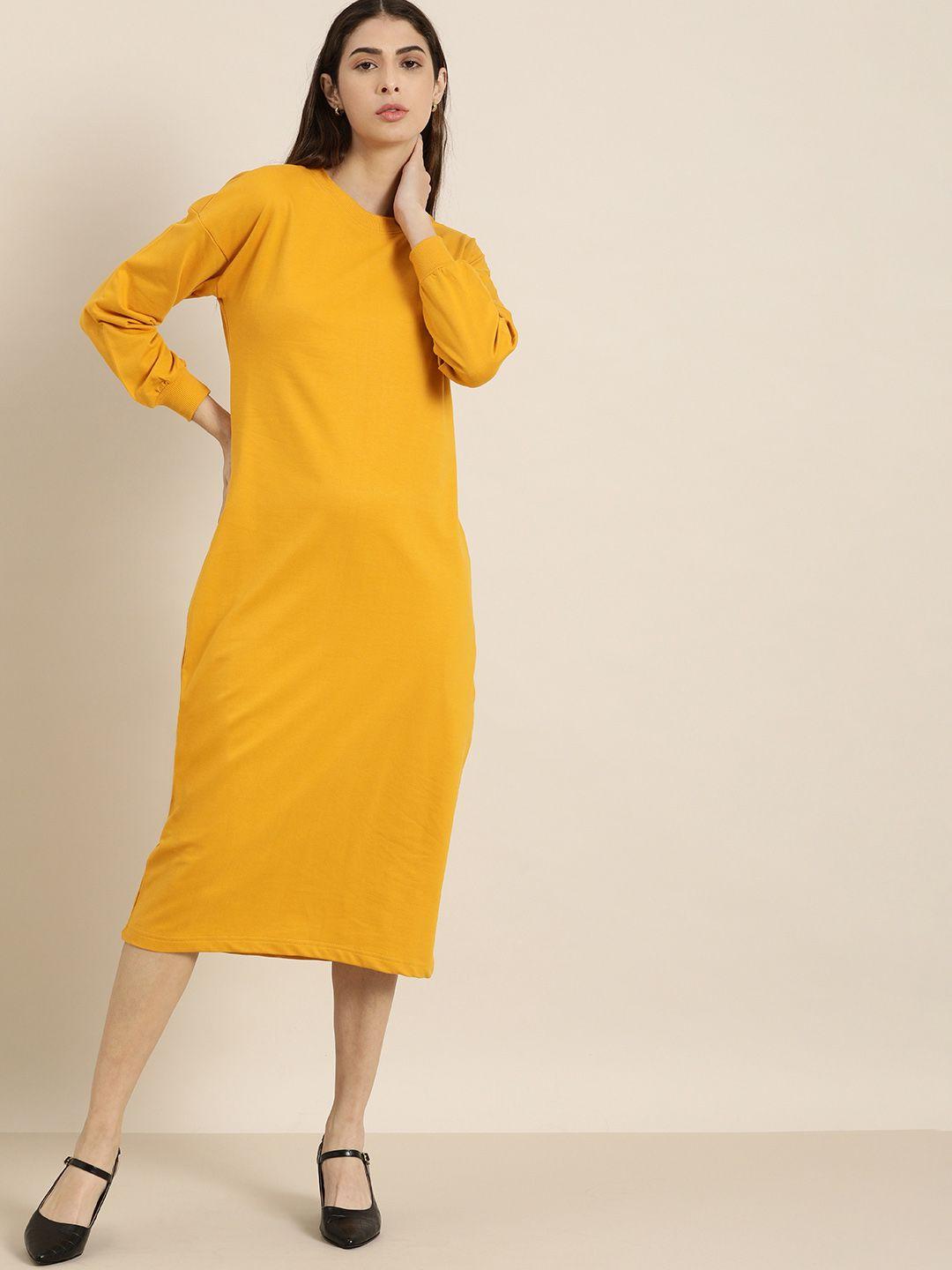 dillinger mustard yellow drop shoulder jumper dress