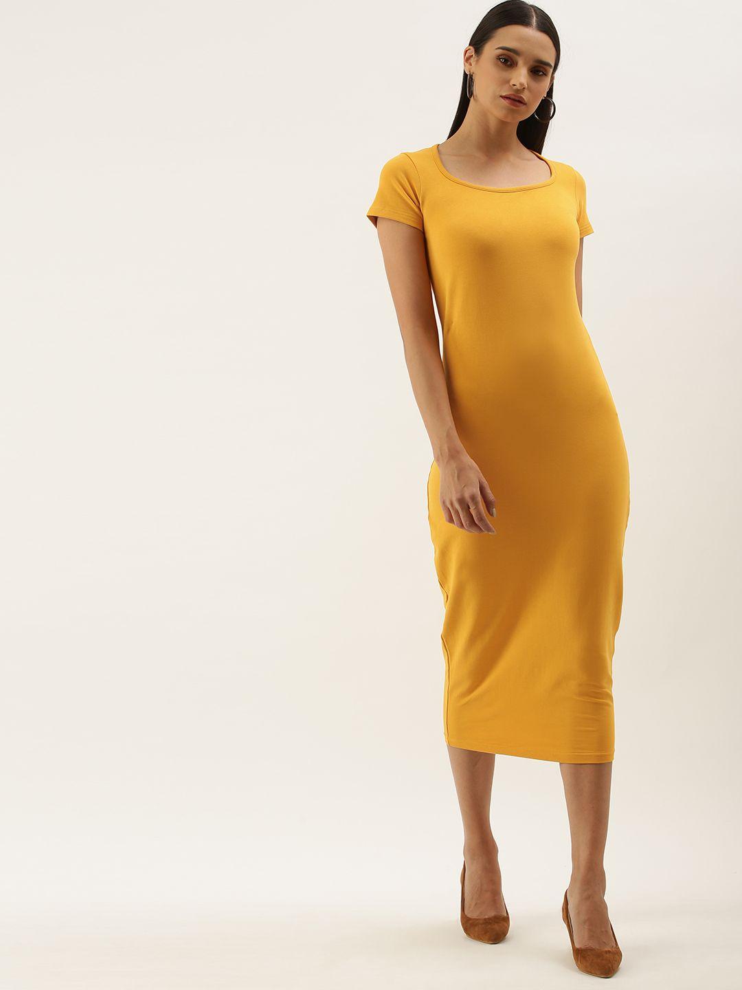 dillinger mustard yellow solid bodycon midi dress