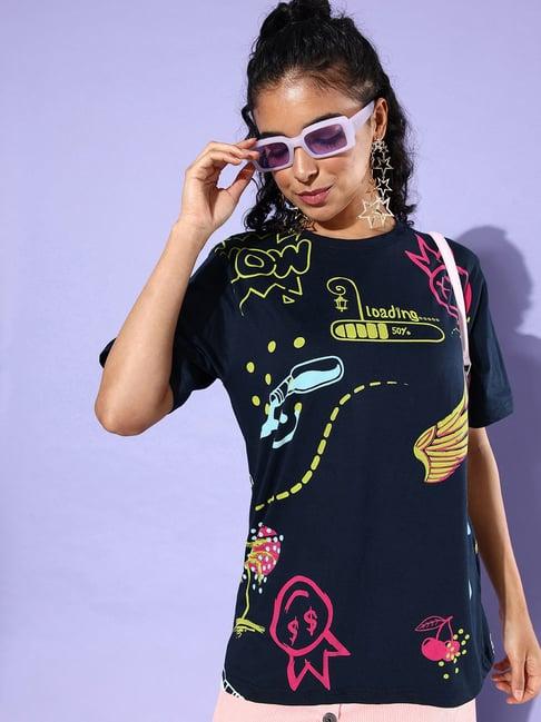 dillinger navy cotton graphic oversized t-shirt