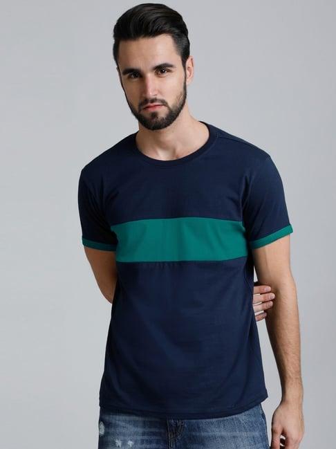 dillinger navy cotton regular fit colour block t-shirt