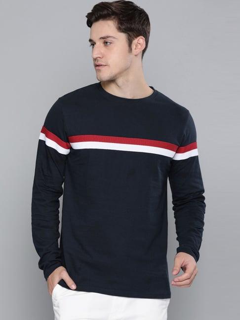 dillinger navy cotton regular fit striped t-shirt