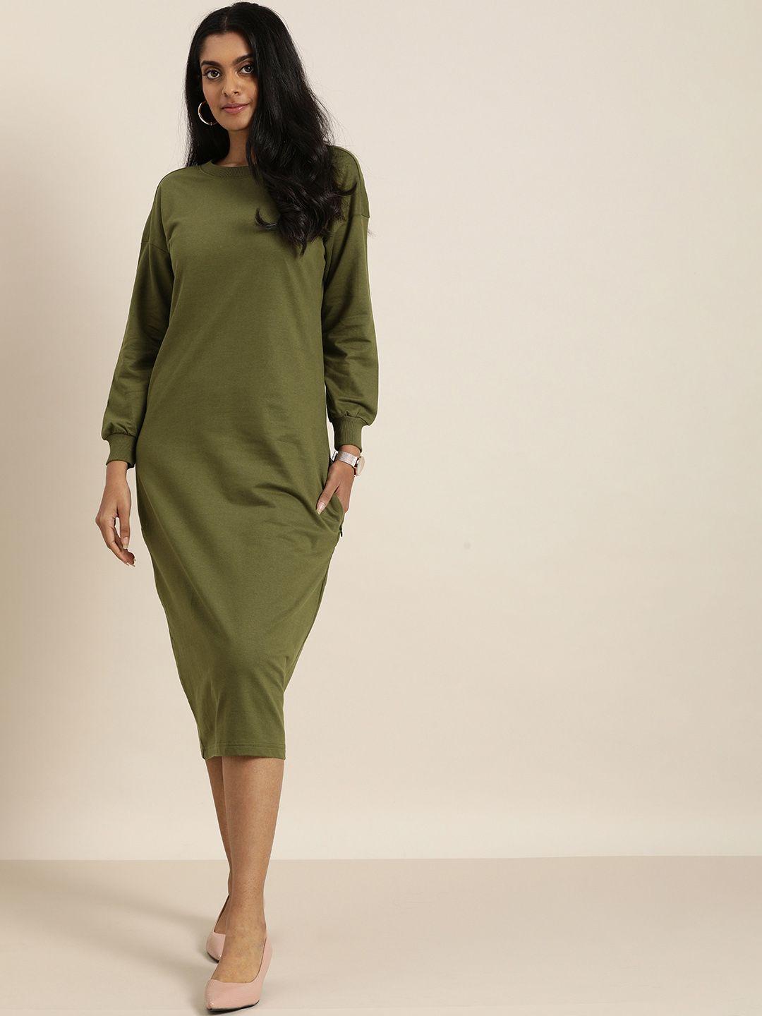 dillinger olive green drop shoulder jumper dress