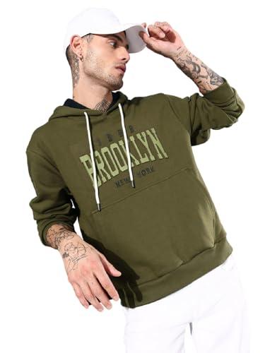 dillinger olive typographic oversized hooded sweatshirt