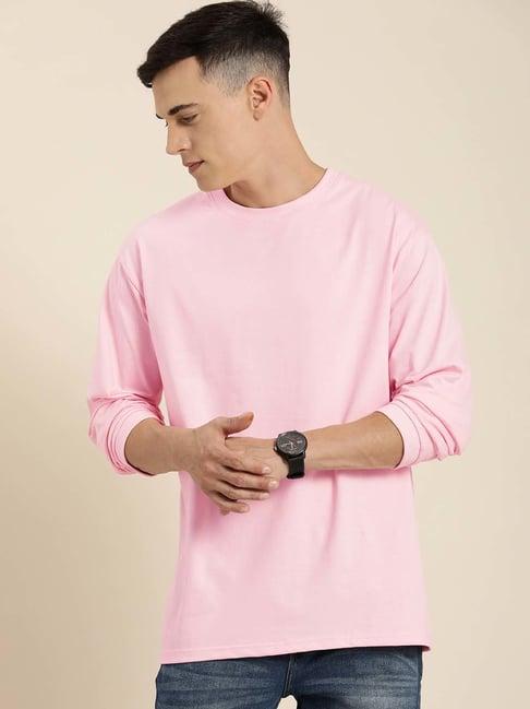 dillinger pink cotton loose fit oversized crew t-shirt