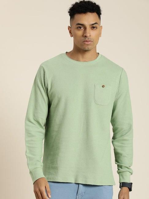 dillinger pista green regular fit textured cotton crew t-shirt