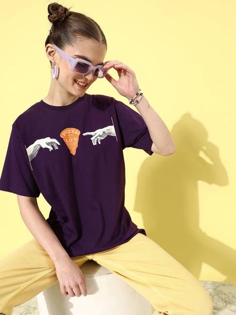 dillinger purple cotton graphic print oversized t-shirt