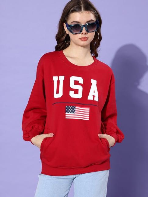 dillinger red fleece graphic print oversized sweatshirt