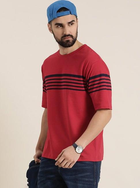 dillinger red loose fit striped cotton oversized crew t-shirt