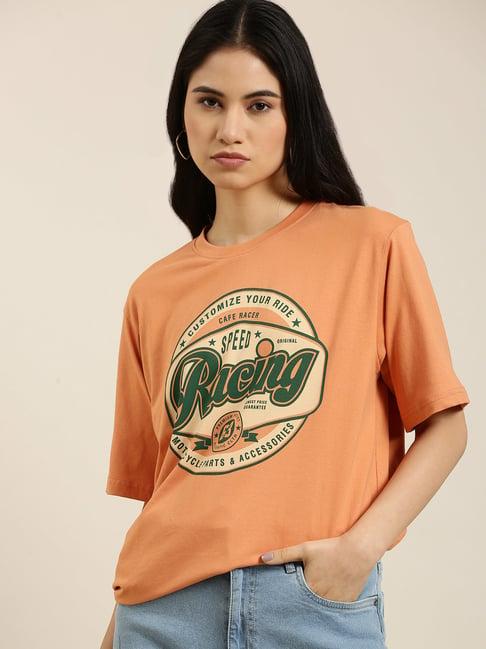 dillinger rust cotton printed oversize crew t-shirt