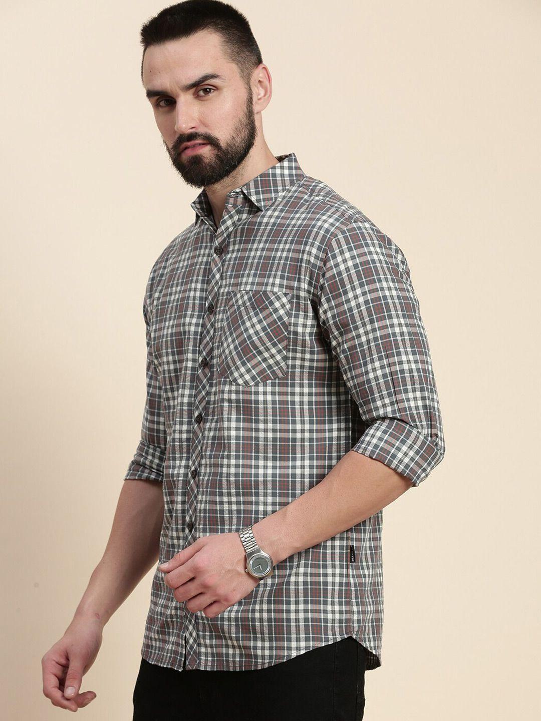 dillinger tartan checked spread collar pure cotton casual shirt