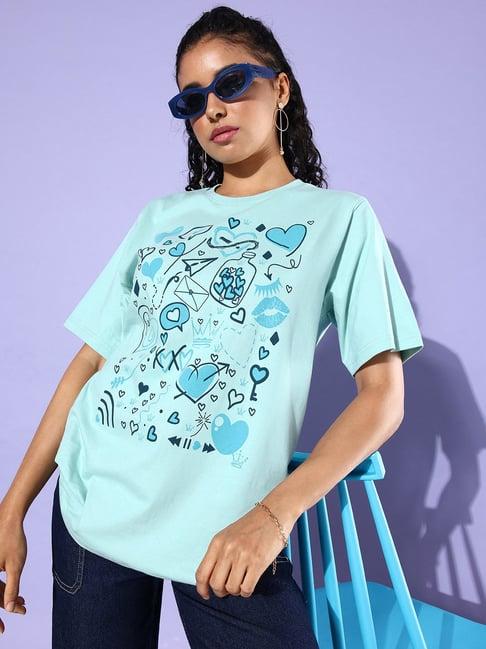 dillinger turquoise cotton graphic oversized t-shirt