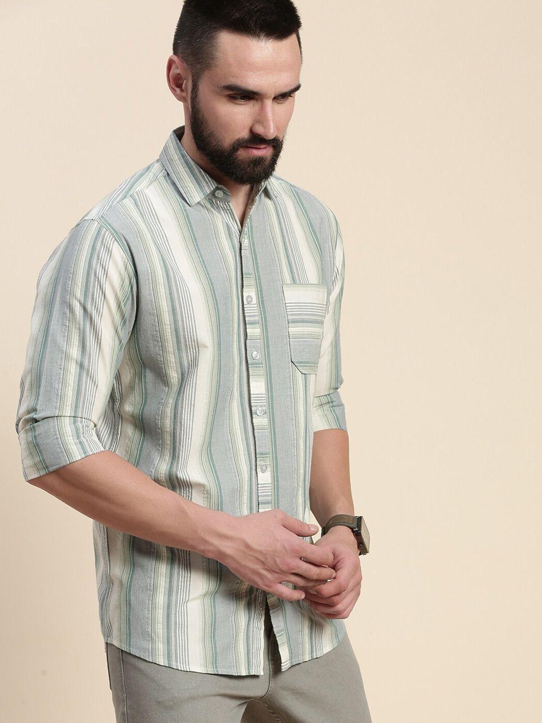 dillinger vertical striped spread collar pure cotton casual shirt