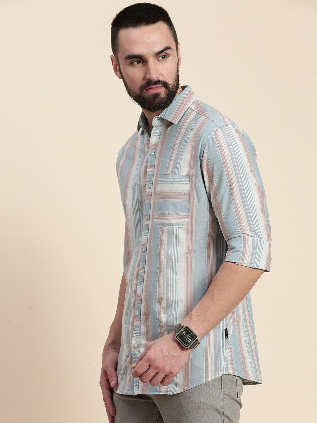 dillinger vertical striped spread collar pure cotton casual shirt